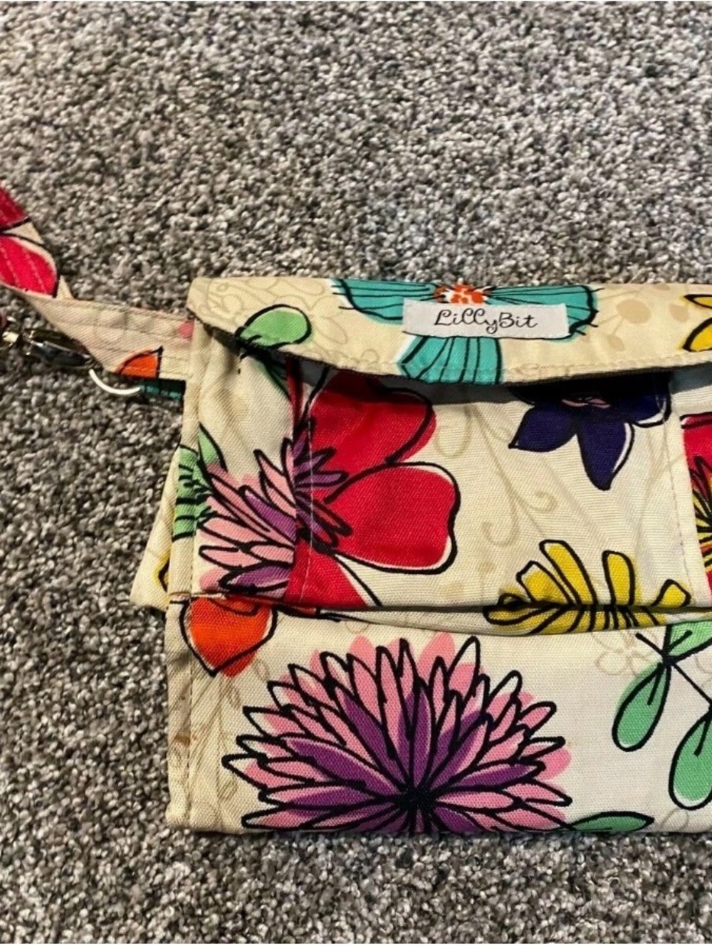 Lilly Bit Floral Wristlet makeup  Clutch in Cream with Multicolor Blooms